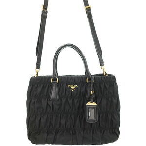 Prada Tessuto Gaufre convertible tote pleated leather trim Black